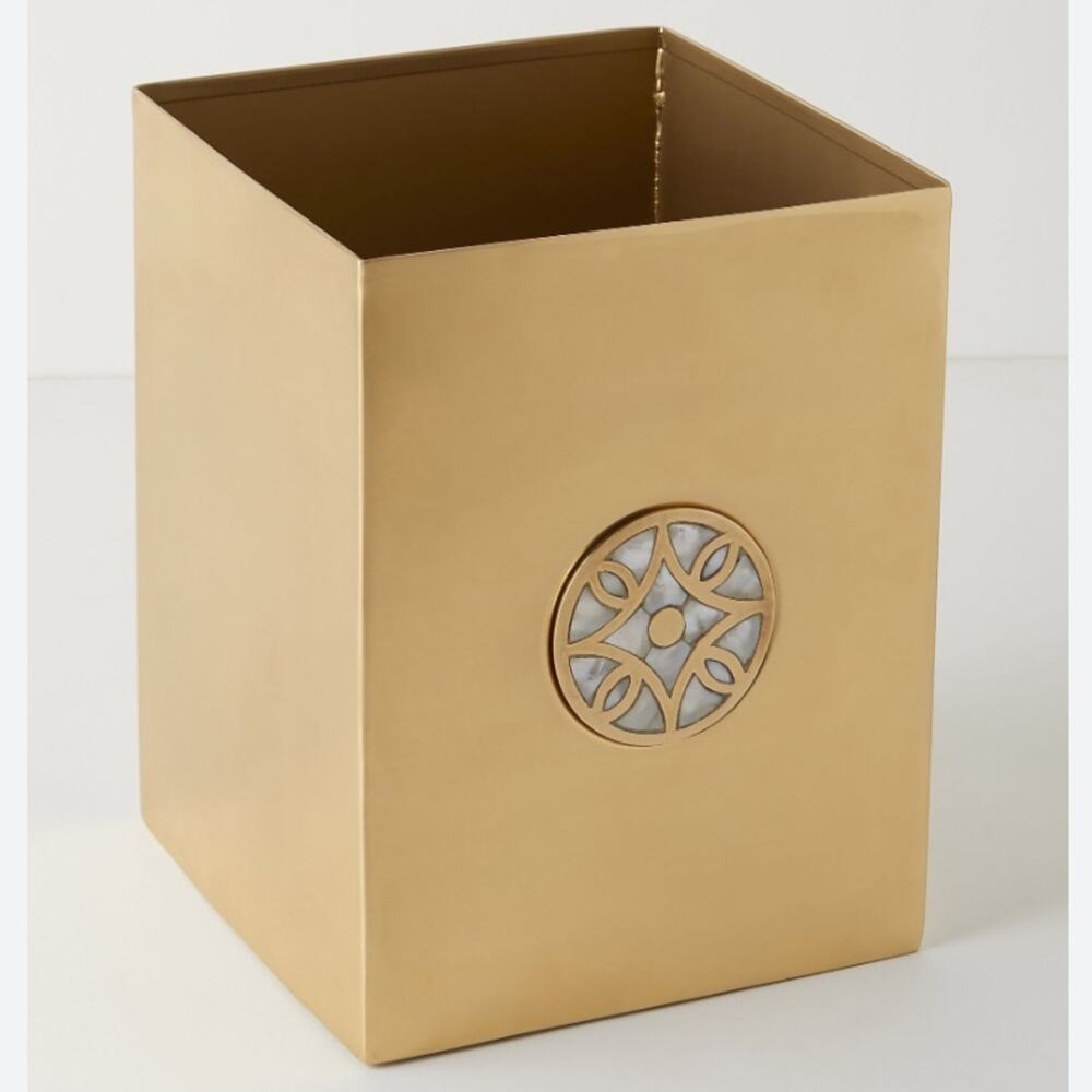 Anthropologie Launis Bath Collection Brass Handmade Trash Can 9.25H x 7W